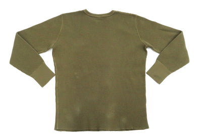 Studio D'Artisan Men's Heavyweight Waffle Knit Thermal Long Sleeve T-Shirt - 100% Cotton, Crew Neck, Ribbed Cuffs, Raw-edge hem, Made in Japan (SDA 9936) Khaki