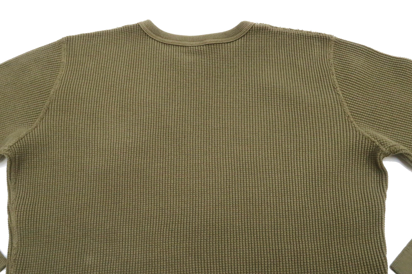 Studio D'Artisan Men's Heavyweight Waffle Knit Thermal Long Sleeve T-Shirt - 100% Cotton, Crew Neck, Ribbed Cuffs, Raw-edge hem, Made in Japan (SDA 9936) Khaki