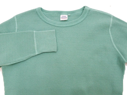 Studio D'Artisan Men's Heavyweight Waffle Knit Thermal Long Sleeve T-Shirt - 100% Cotton, Crew Neck, Ribbed Cuffs, Raw-edge hem, Made in Japan (SDA 9936) Emerald Green