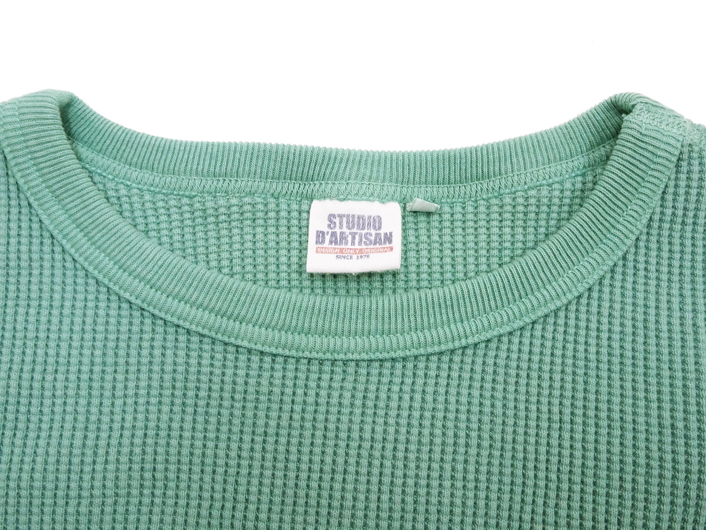 Studio D'Artisan Men's Heavyweight Waffle Knit Thermal Long Sleeve T-Shirt - 100% Cotton, Crew Neck, Ribbed Cuffs, Raw-edge hem, Made in Japan (SDA 9936) Emerald Green
