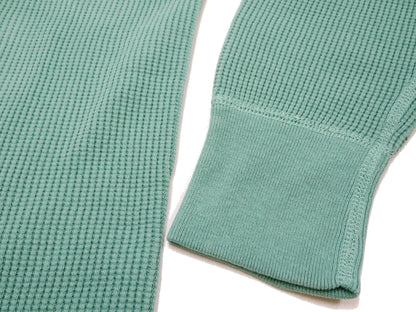 Studio D'Artisan Men's Heavyweight Waffle Knit Thermal Long Sleeve T-Shirt - 100% Cotton, Crew Neck, Ribbed Cuffs, Raw-edge hem, Made in Japan (SDA 9936) Emerald Green