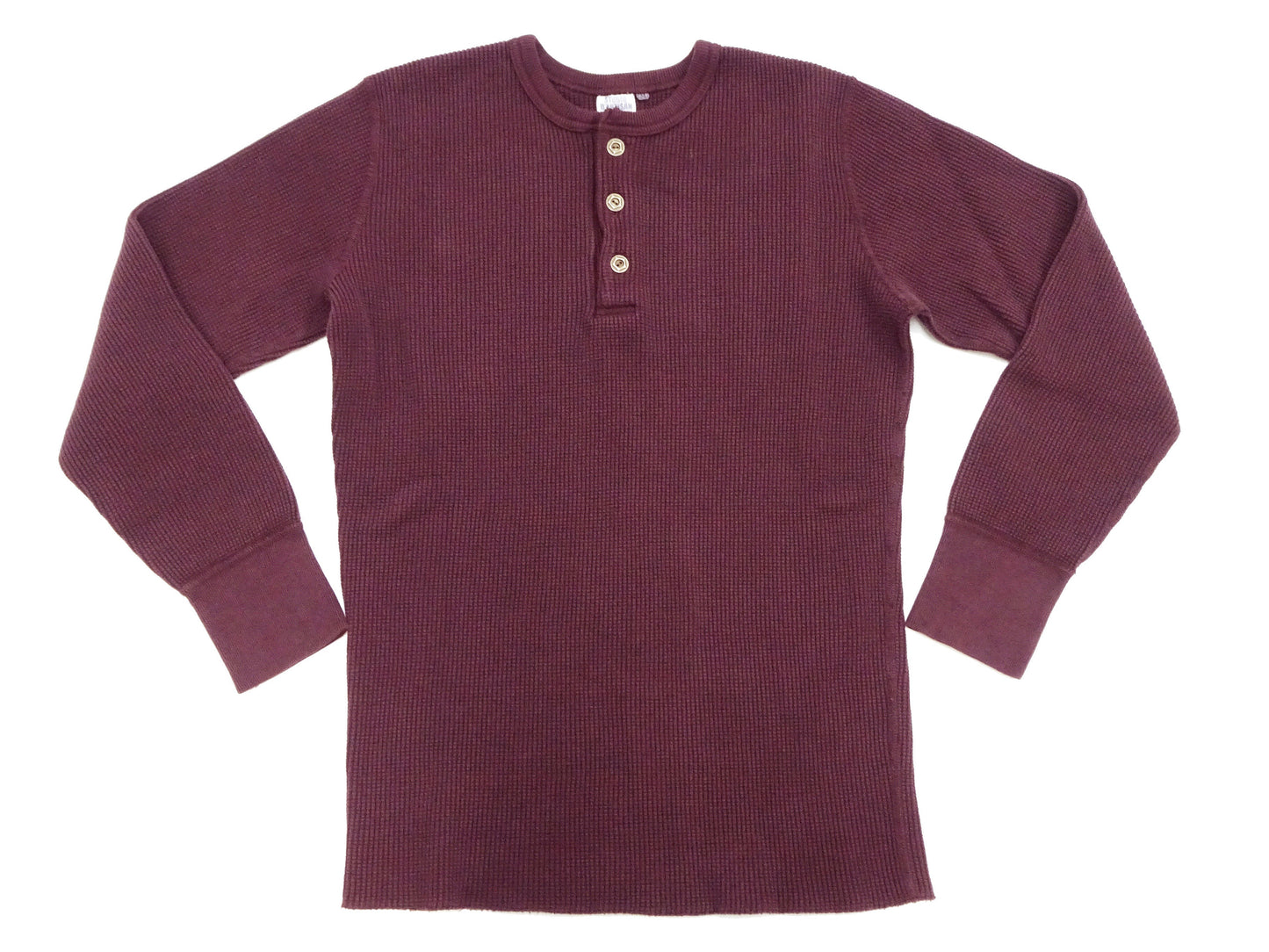 Studio D'Artisan Men's Heavyweight Waffle Knit Thermal Henley Long Sleeve T-Shirt - 100% Cotton, Ribbed Crew Neck Band, Ribbed Cuffs, Raw-edge hem, Made in Japan (SDA 9937) Burgundy