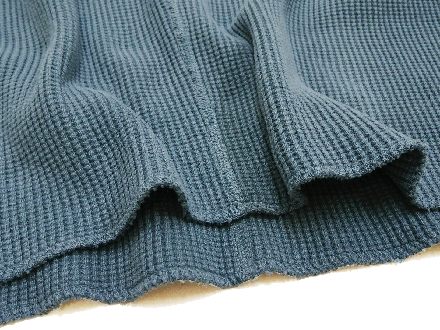 Studio D'Artisan Men's Heavyweight Waffle Knit Thermal Henley Long Sleeve T-Shirt - 100% Cotton, Ribbed Crew Neck Band, Ribbed Cuffs, Raw-edge hem, Made in Japan (SDA 9937) Faded-Blue