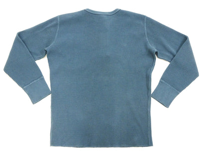 Studio D'Artisan Men's Heavyweight Waffle Knit Thermal Henley Long Sleeve T-Shirt - 100% Cotton, Ribbed Crew Neck Band, Ribbed Cuffs, Raw-edge hem, Made in Japan (SDA 9937) Faded-Blue