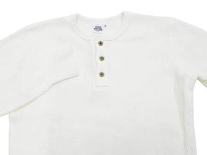 Studio D'Artisan Men's Heavyweight Waffle Knit Thermal Henley Long Sleeve T-Shirt - 100% Cotton, Ribbed Crew Neck Band, Ribbed Cuffs, Raw-edge hem, Made in Japan (SDA 9937) White