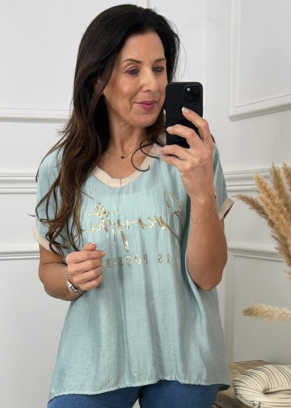 Nancy Aqua Green Everything Is Possible Top