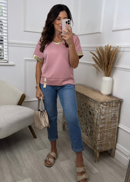 Josephine Pale Pink Golden Trim Top