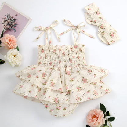 KIERA Floral Layered Ruffle Romper with Headband