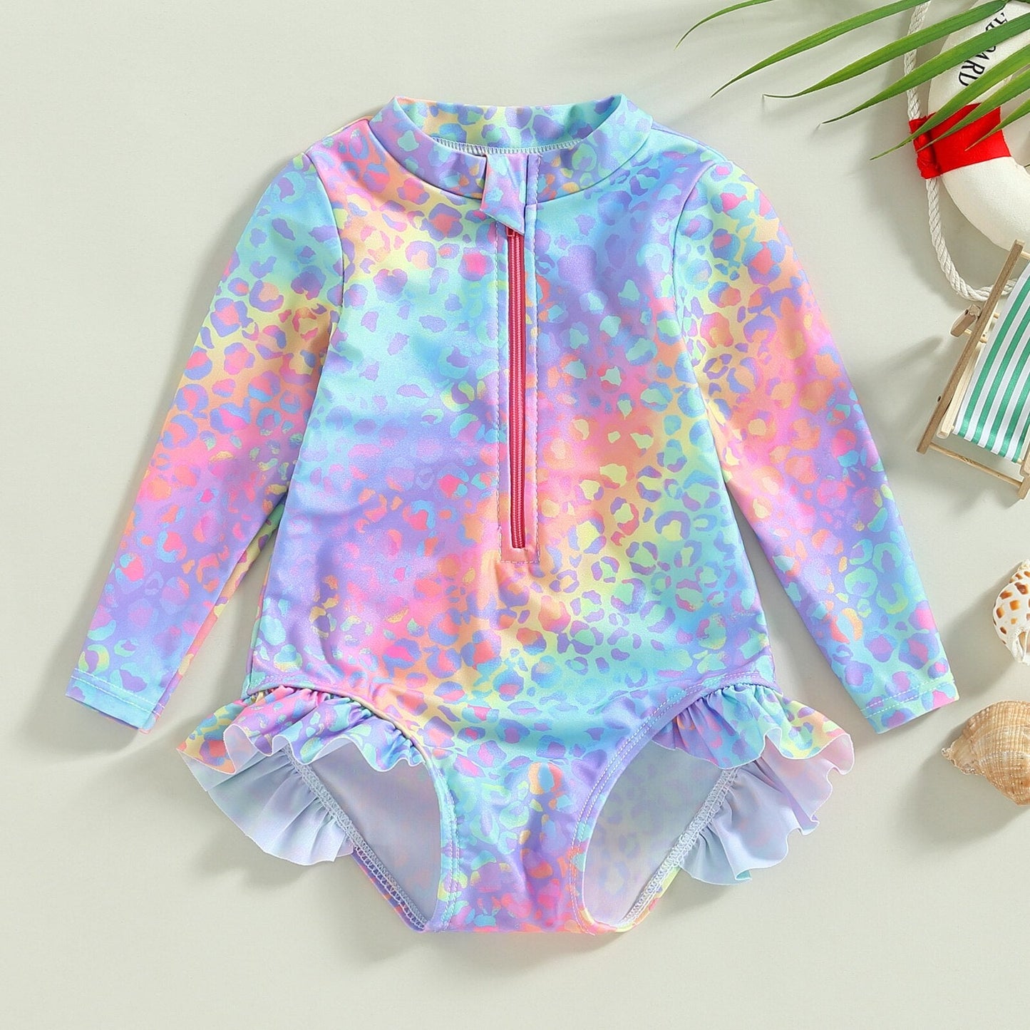 RAINBOW LEOPARD Ruffle Swimsuit