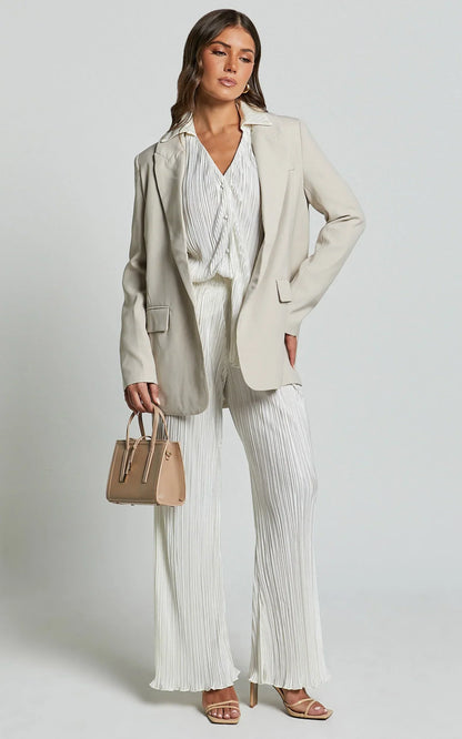 Beca Shirt - Plisse Button Up Shirt in Cream