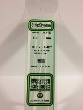 Evergreen .010" x .040" White Strip - Polystyrene - #102