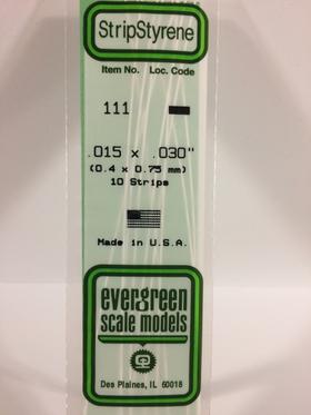 Evergreen .015" x .030" White Strip - Polystyrene - #111
