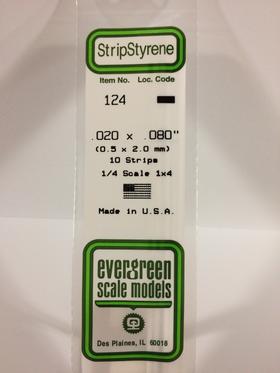 Evergreen .020" x .080" White Strip - Polystyrene - #124