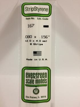 Evergreen .080" x .156" White Strip - Polystyrene - #167