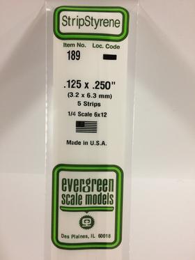 Evergreen .125" x .250" White Strip - Polystyrene - #189