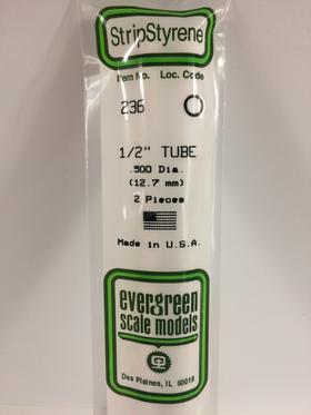 Evergreen Tube .500" Diameter - Opaque White Polystyrene - #236