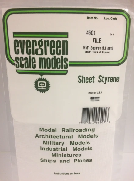 Evergreen Square Tile - 1/16" - Opaque White Polystyrene - #4501