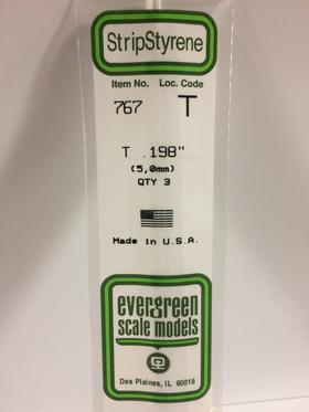 Evergreen T Channel 5.0MM - Opaque White Polystyrene - #767