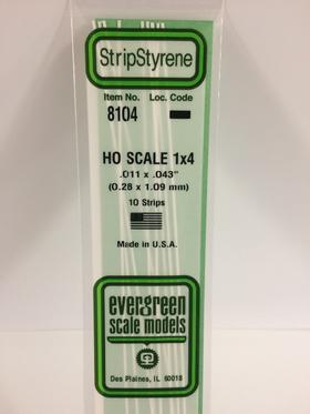 Evergreen HO Strips - 1" x 4" - Opaque White Polystyrene - #8104