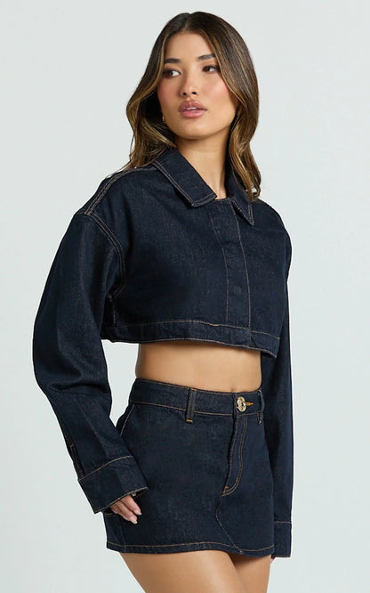 Fabia Skort - Denim Mid Rise Skort in Raw Denim Wash