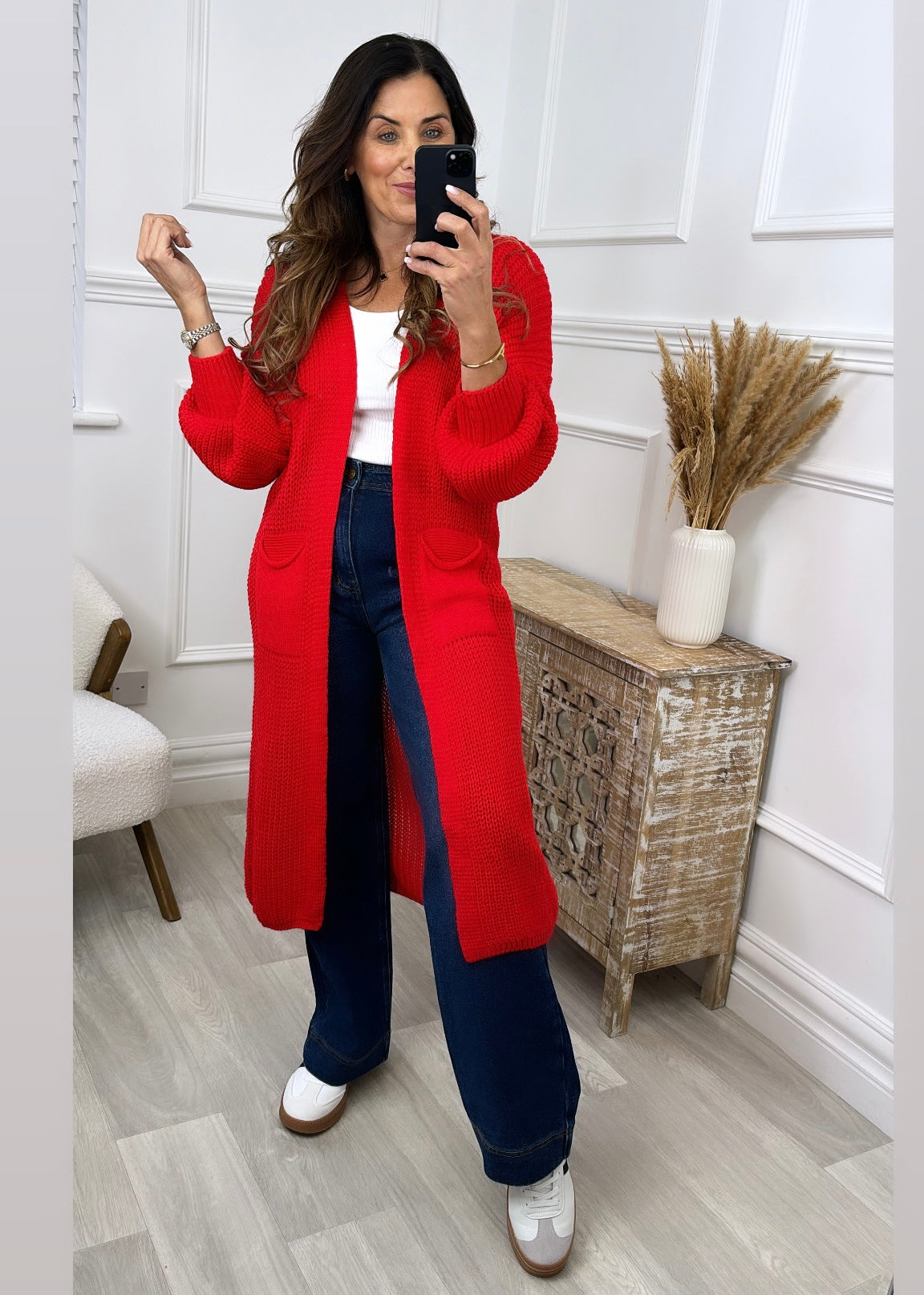 Margaret Red Longline Cardigan