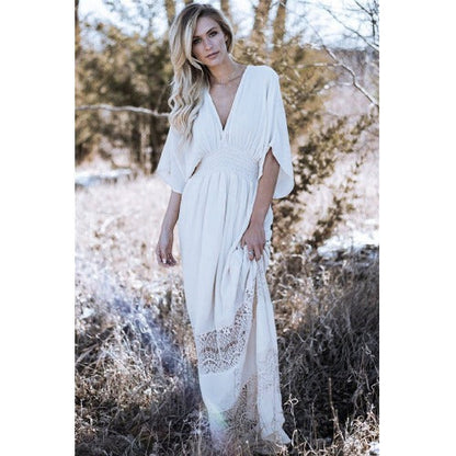 Clothing Long Sleeve Beach Bohemian Dresses Ladies O Neck Floral Maxi Casual Boho Dress With Kimono Sleeve