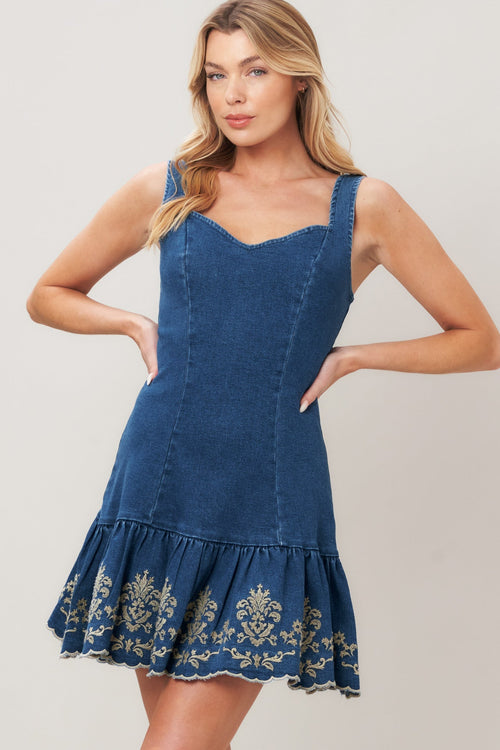 VINTAGE WAVE DENIM MINI DRESS
