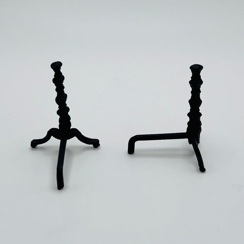 Pair of Black Andirons for Fireplace - 1/12 Scale Dollhouse Miniature