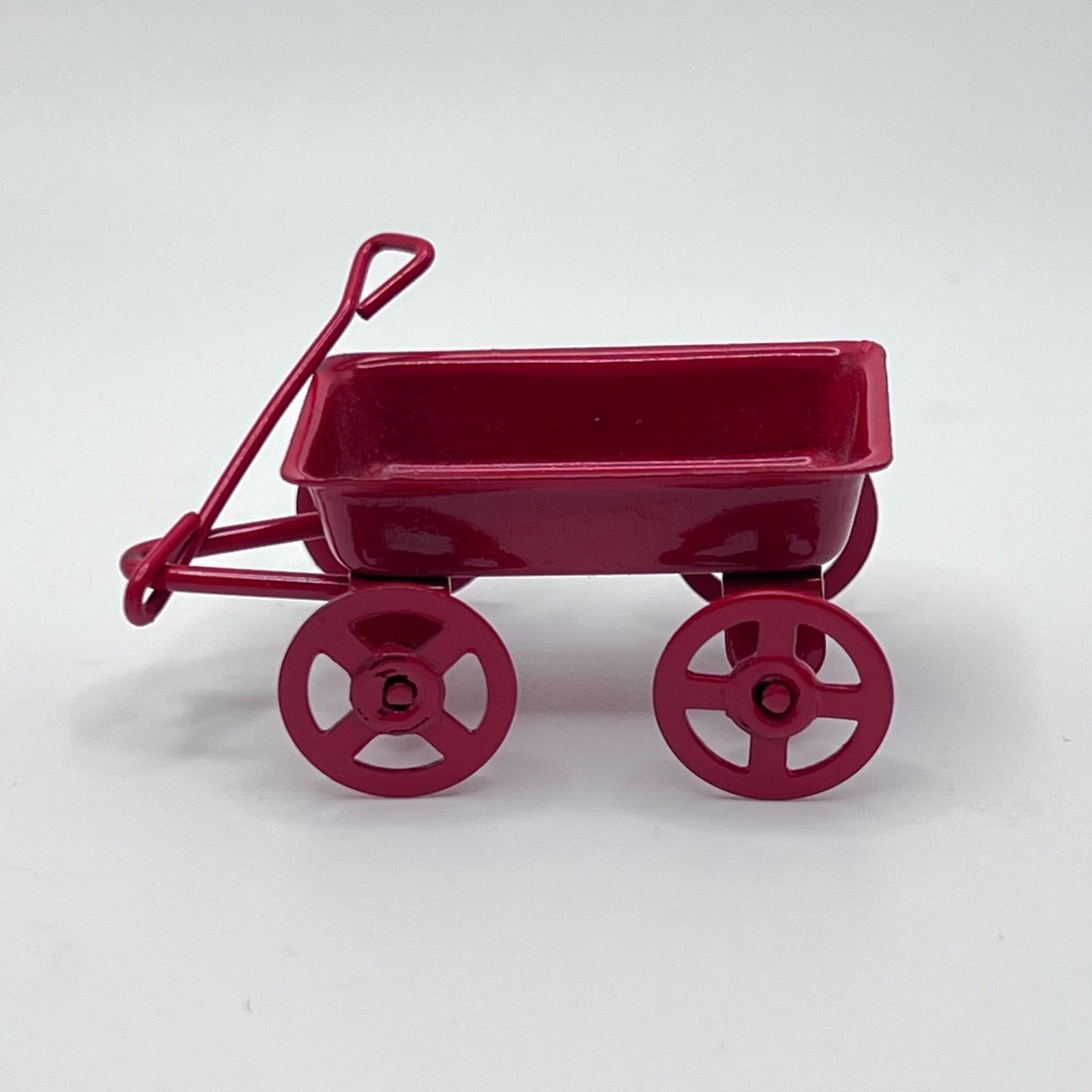 Red Metal Wagon - Wheels Turn - 1/12 Scale Dollhouse Miniature