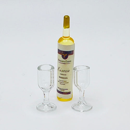 Bottle of Wine with 2 Wine Glasses - Dollhouse Miniature
