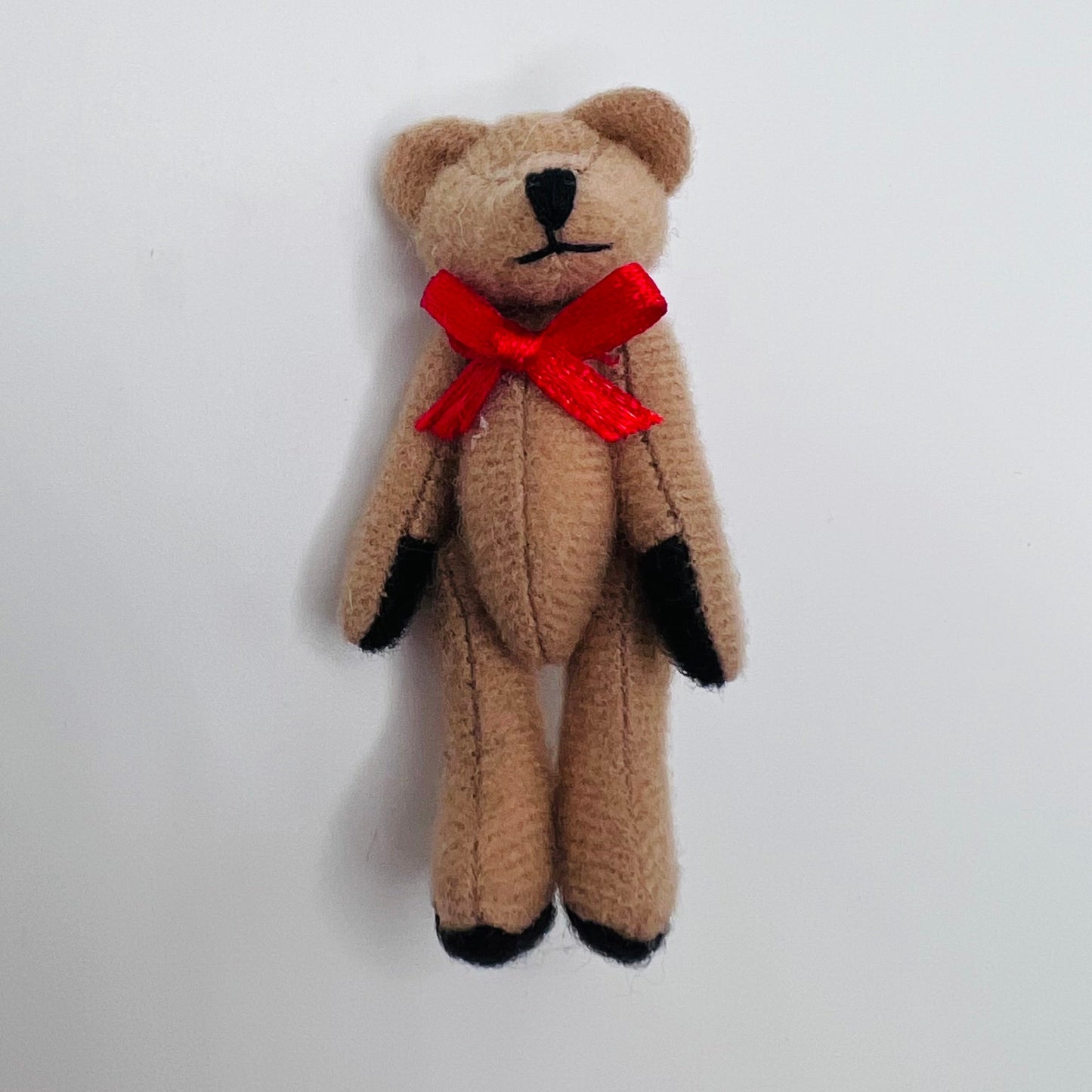 Tan Teddy Bear With Red Bow - 1/12 Scale Dollhouse Miniature
