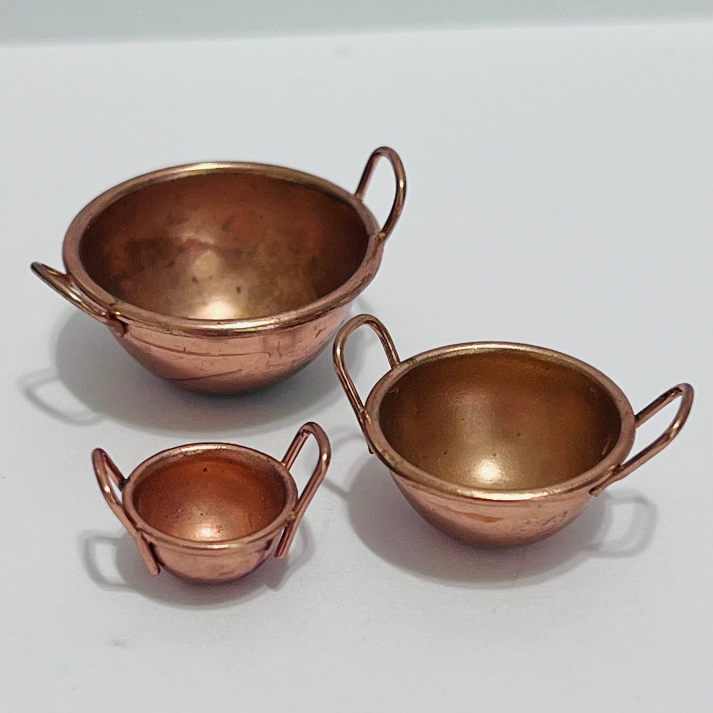 3 Copper Kitchen Bowls -  1/12 Scale Dollhouse Miniature