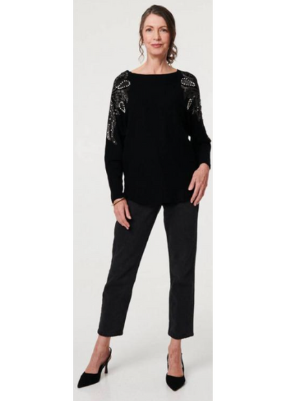 Samara Black Embellished Shoulder Knit Jumper