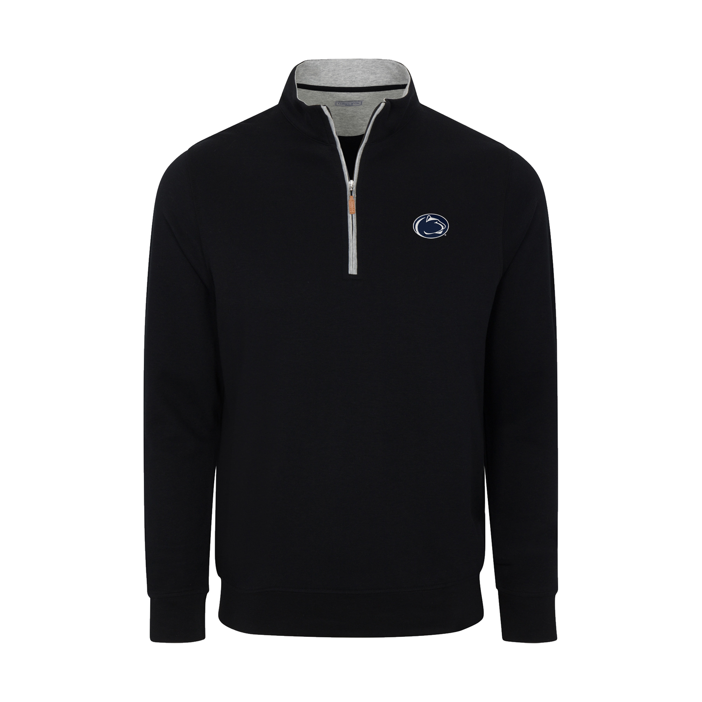 Penn State Heather Cloud Cotton Quarter Zip Pullover Black with Light Grey Trim