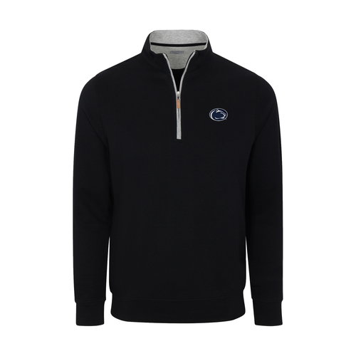 Penn State Heather Cloud Cotton Quarter Zip Pullover Black with Light Grey Trim