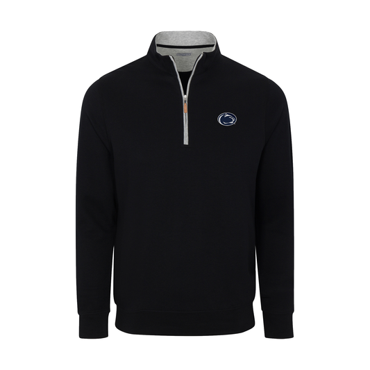 Penn State Heather Cloud Cotton Quarter Zip Pullover Black with Light Grey Trim