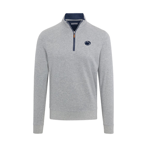 Penn State Heather Cloud Cotton Quarter Zip Pullover Light Grey with Navy Trim