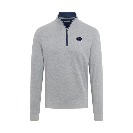 Penn State Heather Cloud Cotton Quarter Zip Pullover Light Grey with Navy Trim