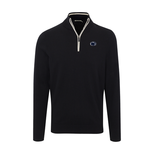 Penn State Black with White Trim Luxury Touch Cotton and Cashmere Quarter Zip Sweater