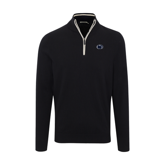 Penn State Black with White Trim Luxury Touch Cotton and Cashmere Quarter Zip Sweater