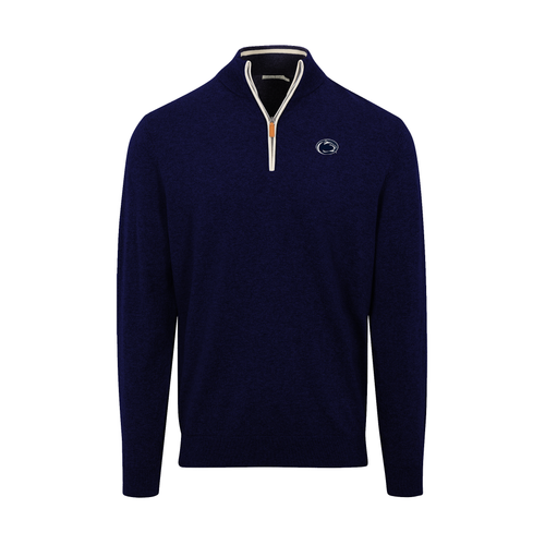 Penn State Navy with White Trim Luxury Touch Cotton and Cashmere Quarter Zip Sweater