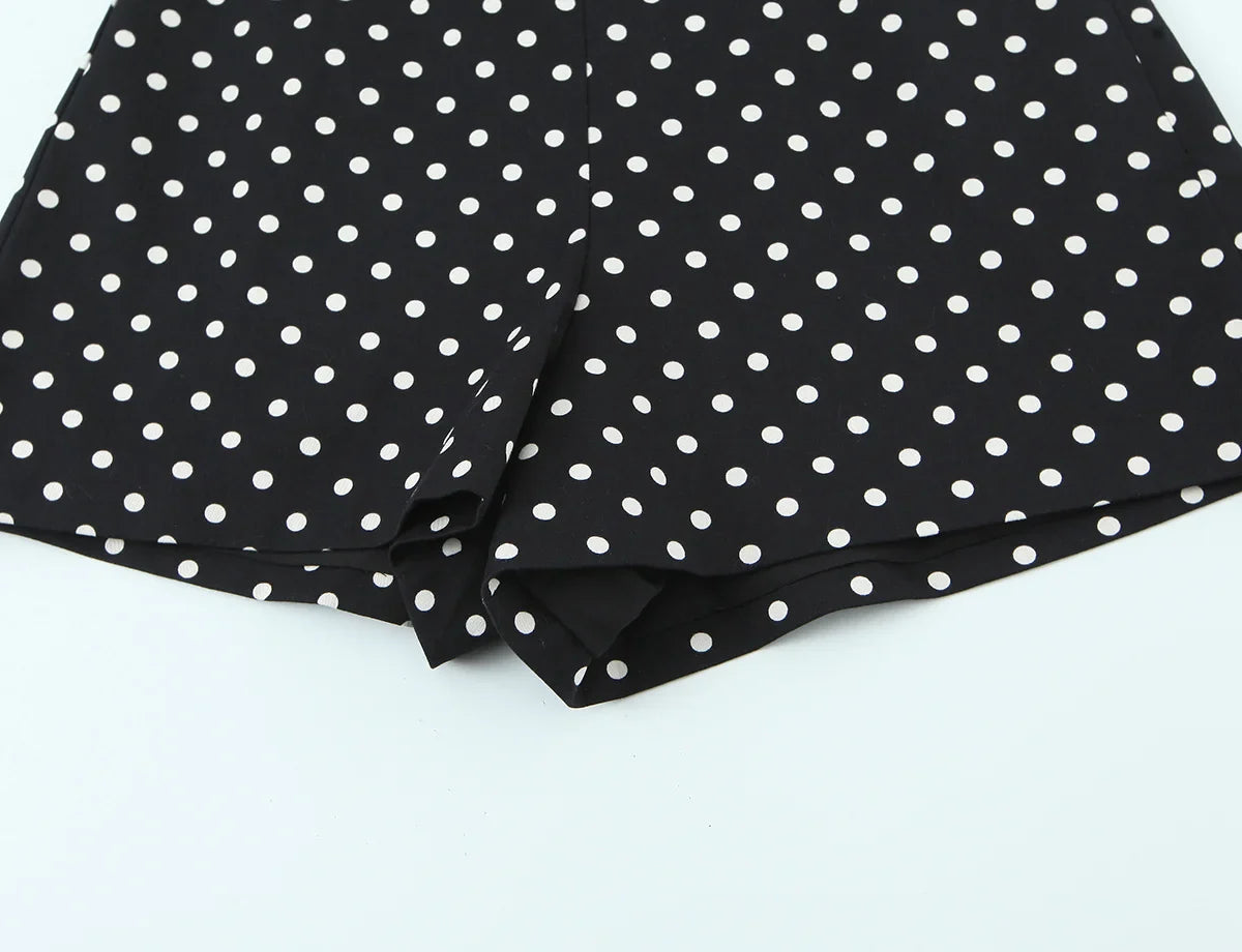 2026 Women New Fashion Suit Sexy Sleeveless Backless Polka Dot Halter Slim Short Top+Side Zipper Casual Short Skirts