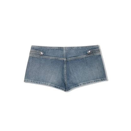 2026 New Women Denim 2 Piece Set Streetwear Button Decorated Stand Collar Cropped Jacket + Low Waist Shorts Y2K Outfi
