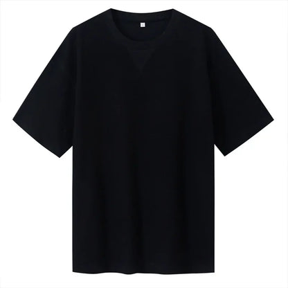2026 New Men's Summer T Shirt 220g Waffle Round Neck T-shirt Solid Color Loose Simple Short Sleeve Top T Shirts