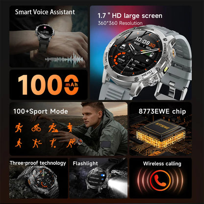 2026 Outdoor New 1000mAh Battery T-Rex 3 Military Grade Smart Watch Men IP69K Waterproof GPS HD Bluetooth Call 100+Sports Watch