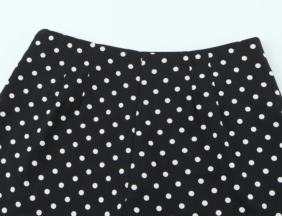2026 Women New Fashion Suit Sexy Sleeveless Backless Polka Dot Halter Slim Short Top+Side Zipper Casual Short Skirts