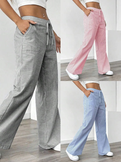 2026 new striped trousers casual and versatile street fashion loose wide leg women