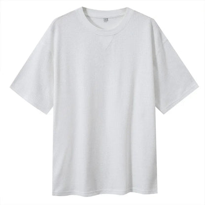 2026 New Men's Summer T Shirt 220g Waffle Round Neck T-shirt Solid Color Loose Simple Short Sleeve Top T Shirts