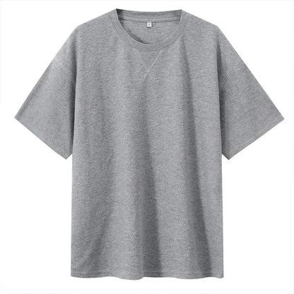 2026 New Men's Summer T Shirt 220g Waffle Round Neck T-shirt Solid Color Loose Simple Short Sleeve Top T Shirts