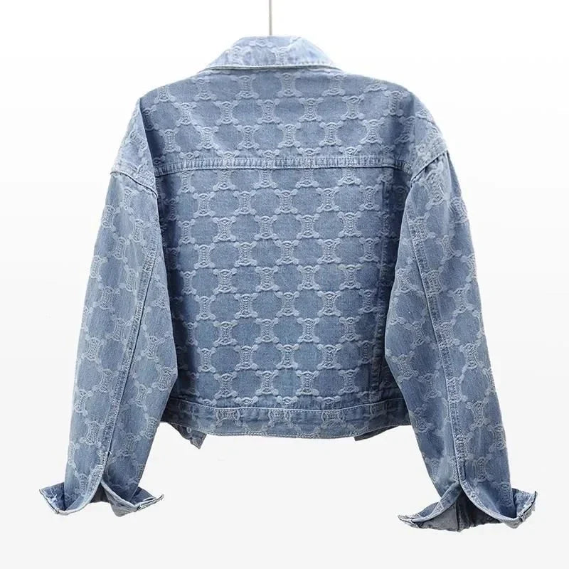 2026 Women's Denim Jacket New Embroidery Jacquard Ladies Outerwear Leisure Loose Korean Version Fashion Female Cowboy Coat